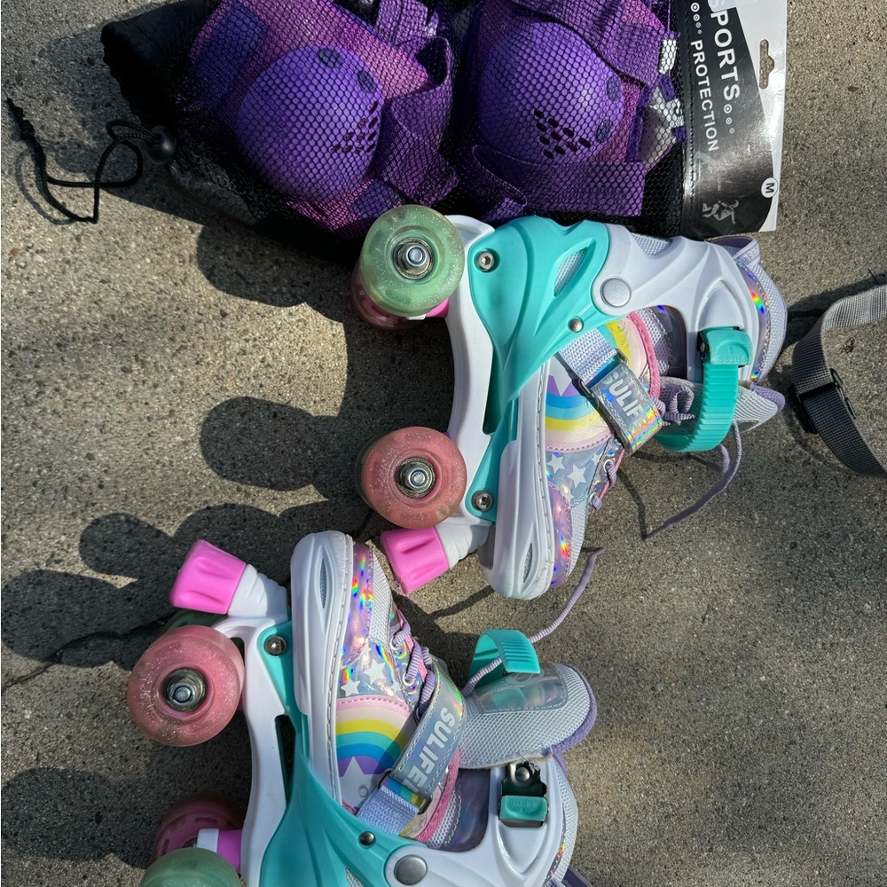 Colorful Roller Skates with Protective Gear